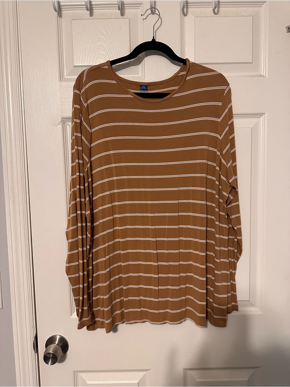 Old Navy Luxe Striped Long Sleeve Top - Tan & White